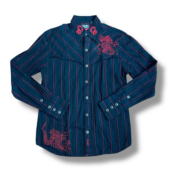 Vintage Fender DaVinci Men’s Size S Dragon Embroidered Western Shirt - Picture 1 of 7